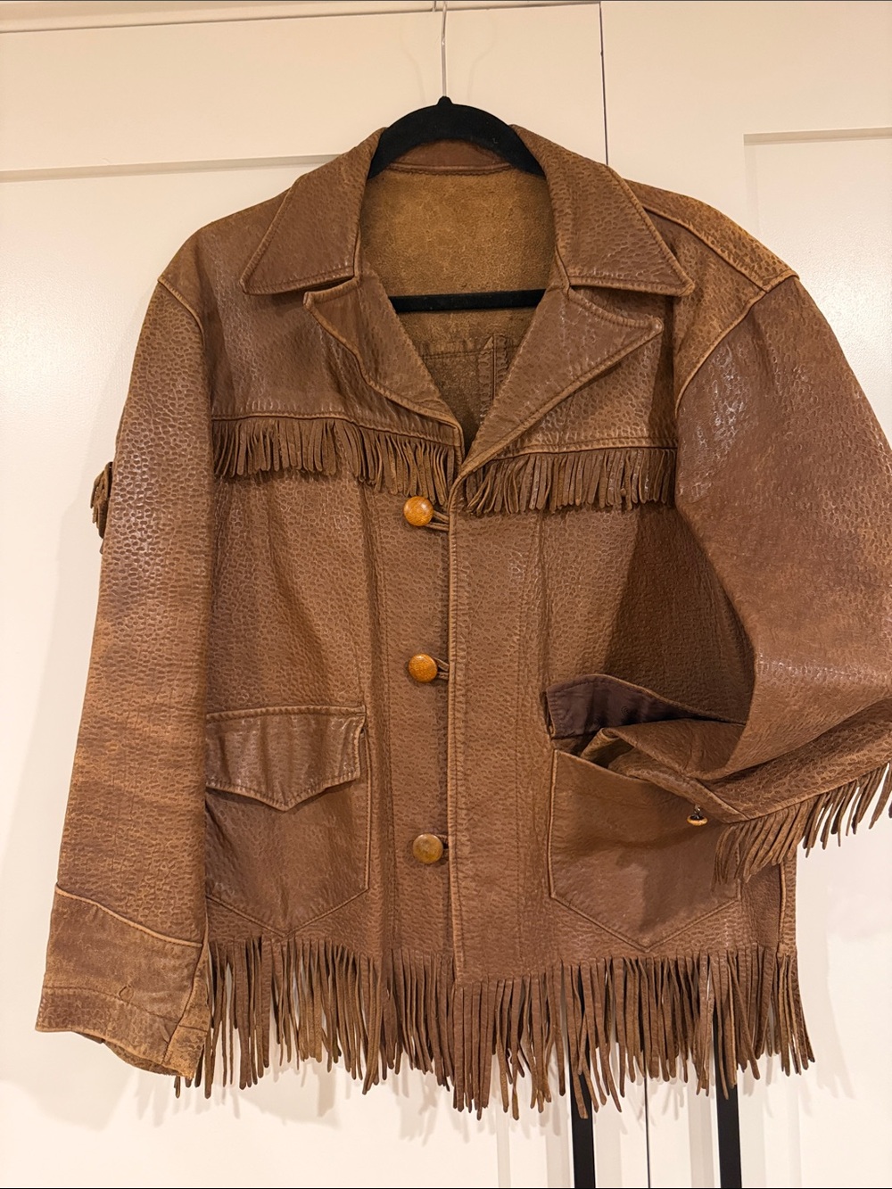 Vintage western leather tassle/ fringe  jacket. Howdy cowgirl !